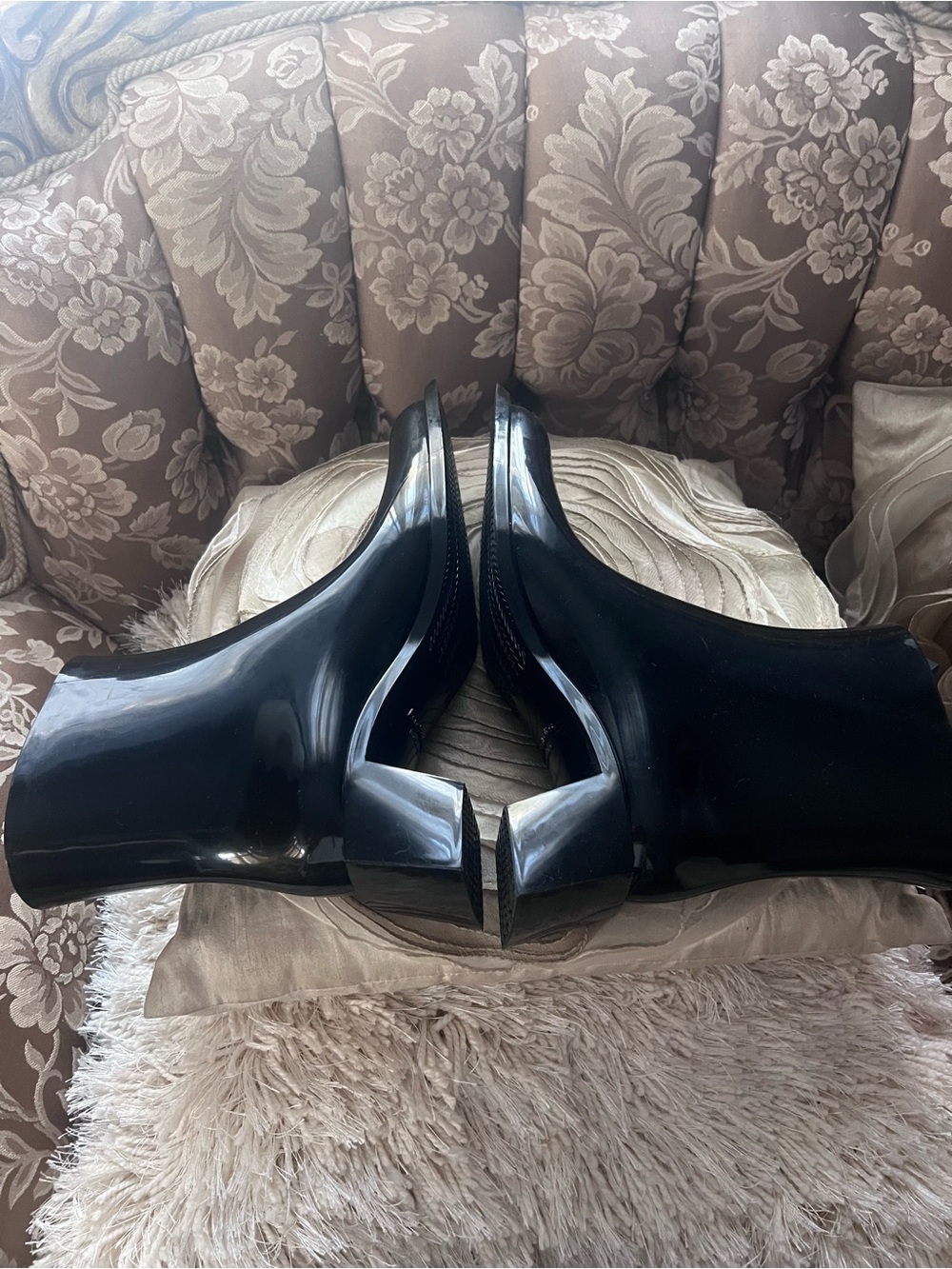 Acne Black Patent Square-Toe Ankle Boots - Picture 6 of 8